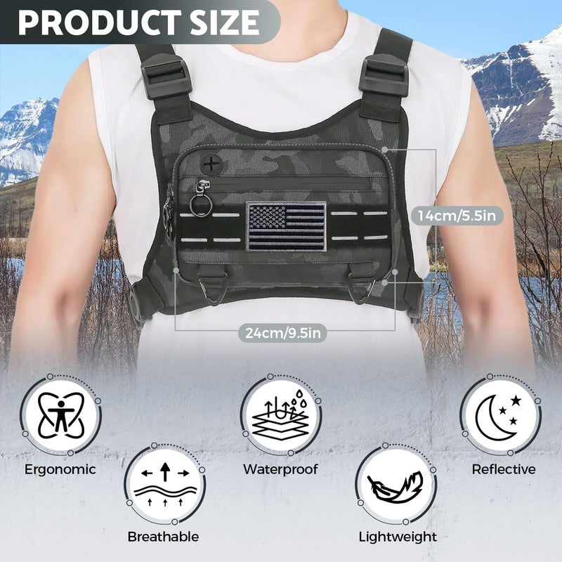 Muserise Sports Chest Bag For Men Women, Water Resistant Lightweight Front Chest Pack, Running Vest Bag With Built-In Phone Holder & Extra Storage For Workouts, Running, Cycling (Camo) - Image 4